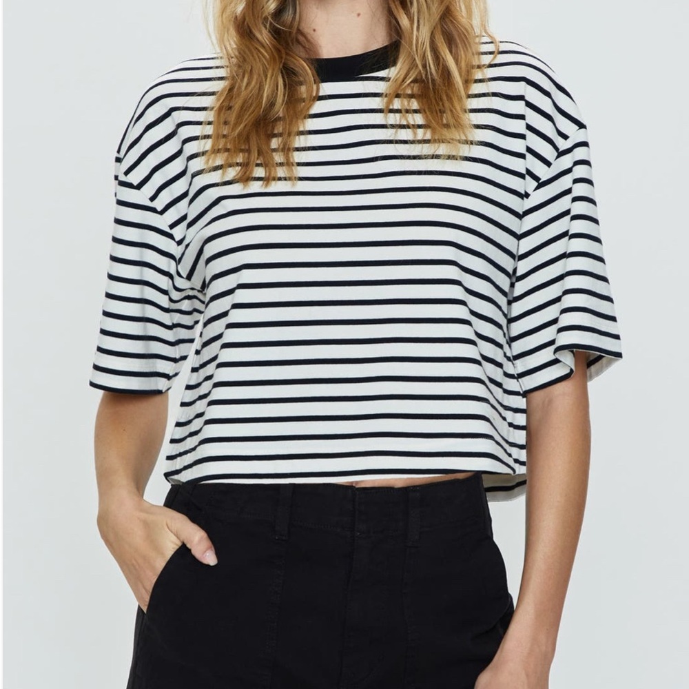 Pistola Mae Stripe Black Cut Out Cropped Tee Size M